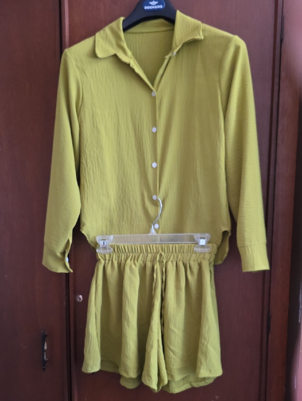 Chartreuse Flowy Shorts And Button Down Shirt Set